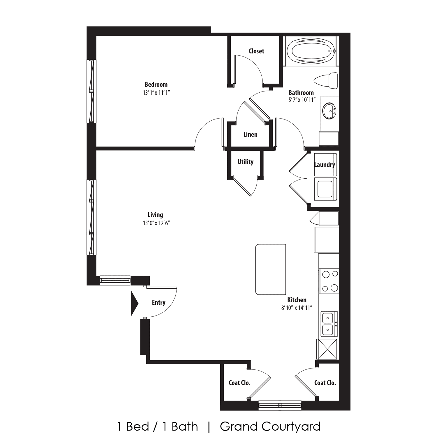 1 Bedroom Floor Plan at Legacy Commons, Nebraska, 68130